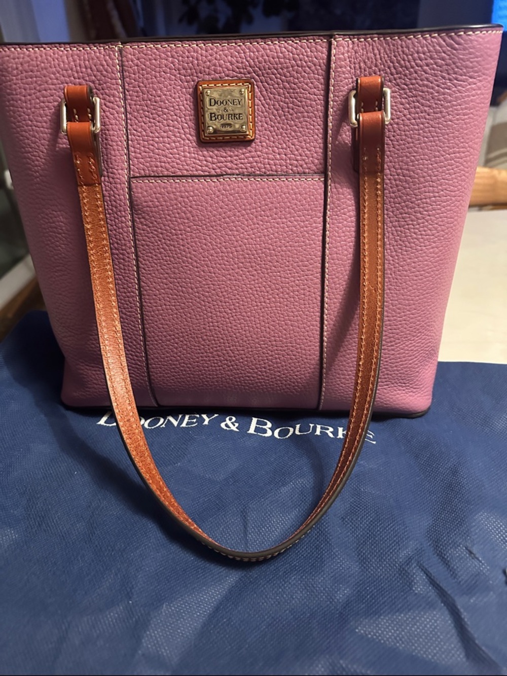Dooney & Bourke Pink lavendar Leather Tote with Tan Straps